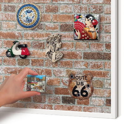 Decorative magnet board with a white frame Brick wall