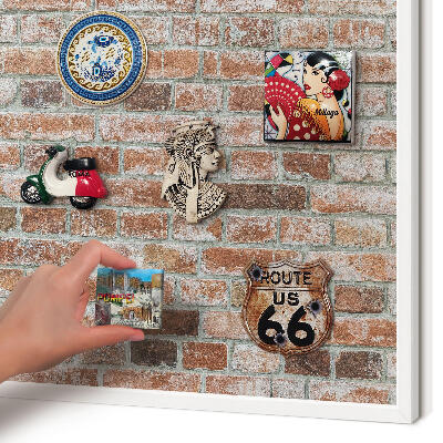 Decorative magnet board with a white frame Brick wall