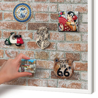 Decorative magnet board with a white frame Brick wall