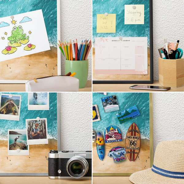 Magnetic board for travel magnets in a white frame Sea and beach