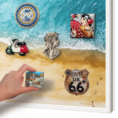 Magnetic board for travel magnets in a white frame Sea and beach