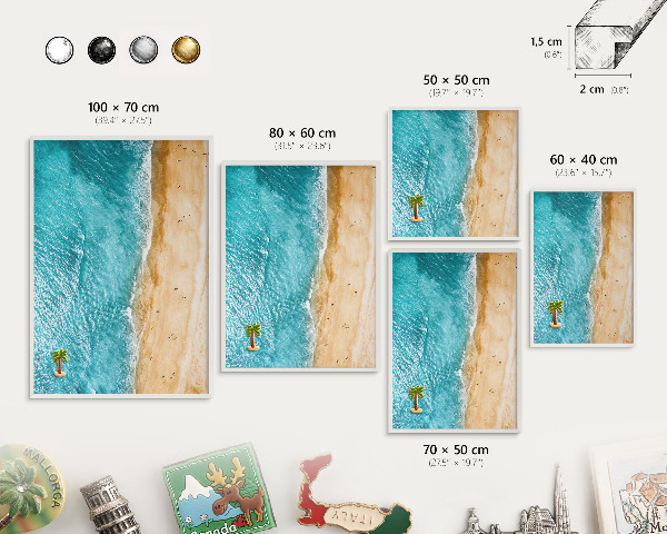 Magnetic board for travel magnets in a white frame Sea and beach