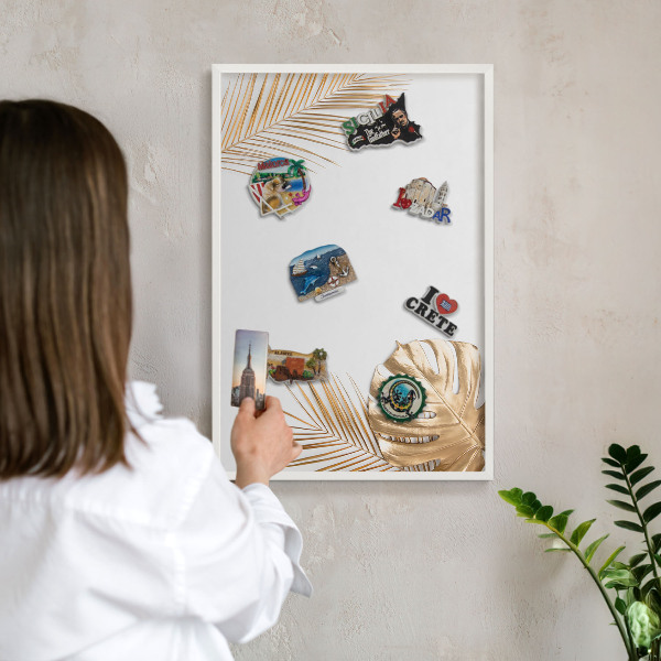 Decorative magnet board with a white frame Elegant leaves