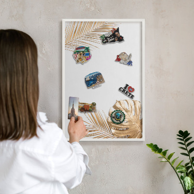 Decorative magnet board with a white frame Elegant leaves