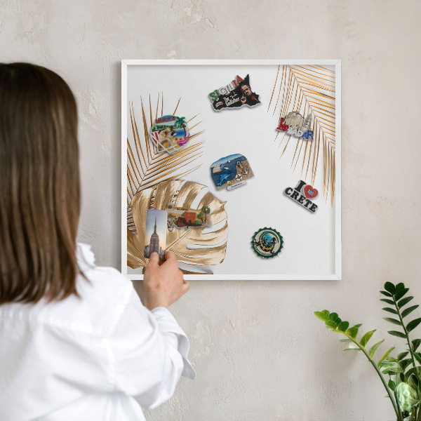 Decorative magnet board with a white frame Elegant leaves