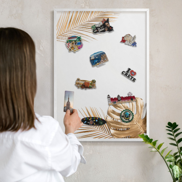 Decorative magnet board with a white frame Elegant leaves