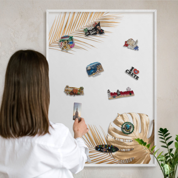 Decorative magnet board with a white frame Elegant leaves