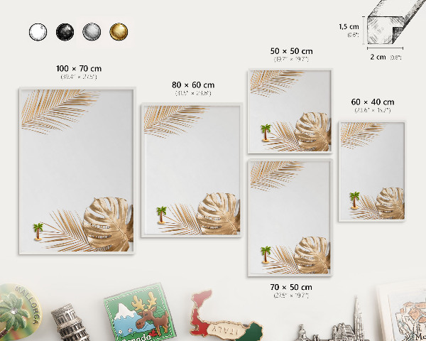 Decorative magnet board with a white frame Elegant leaves
