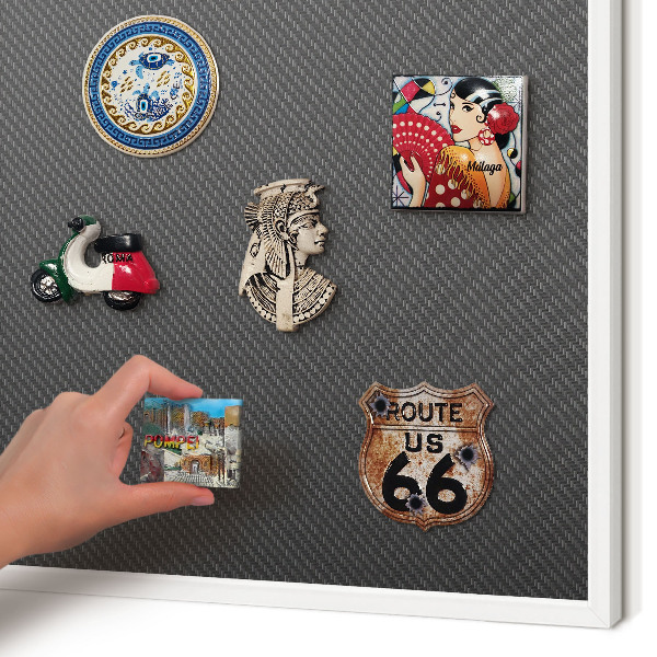 Magnetic board for travel magnets in a white frame Geometric texture