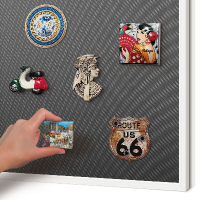 Magnetic board for travel magnets in a white frame Geometric texture