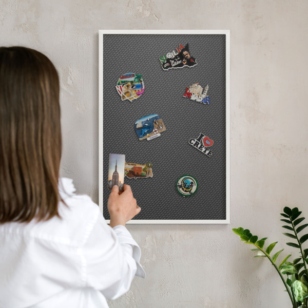 Magnetic board for travel magnets in a white frame Geometric texture