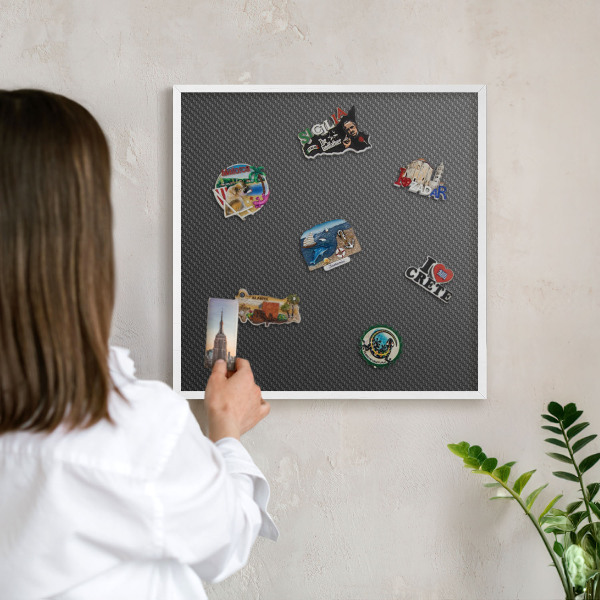 Magnetic board for travel magnets in a white frame Geometric texture