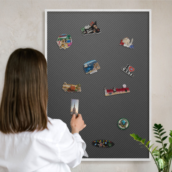 Magnetic board for travel magnets in a white frame Geometric texture