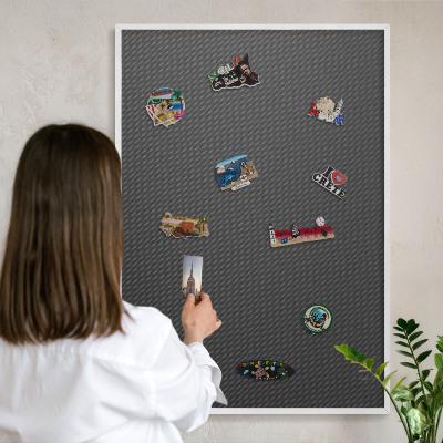 Magnetic board for travel magnets in a white frame Geometric texture