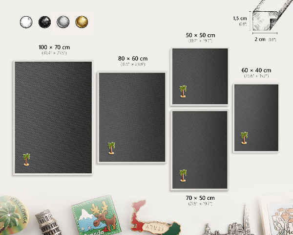 Magnetic board for travel magnets in a white frame Geometric texture