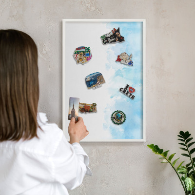 Decorative magnet board with a white frame Relaxing landscape