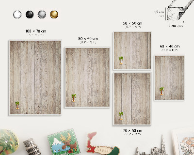 Magnetic board for travel magnets in a white frame Wooden texture