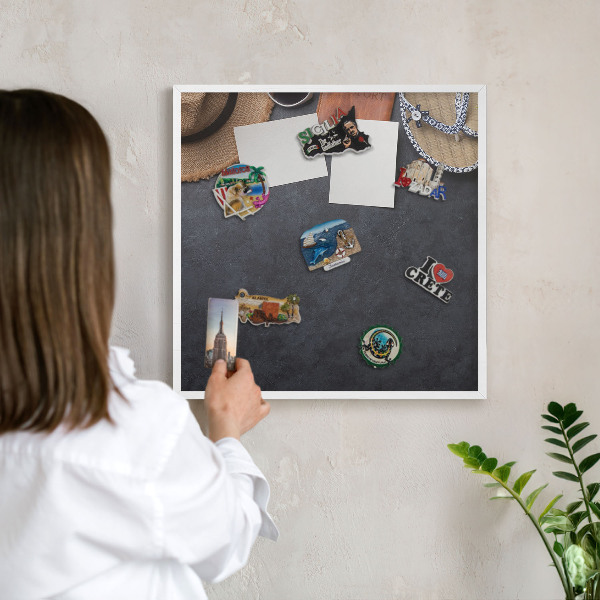 Decorative magnet board with a white frame Holiday atmosphere