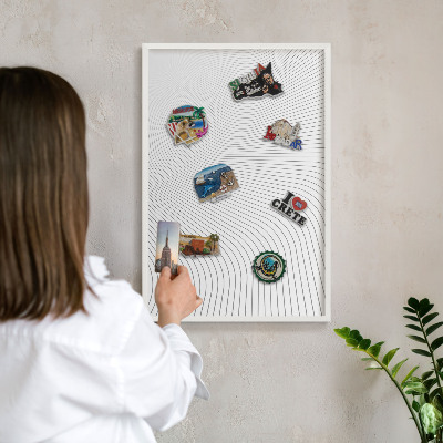 Decorative magnet board with a white frame Line waves
