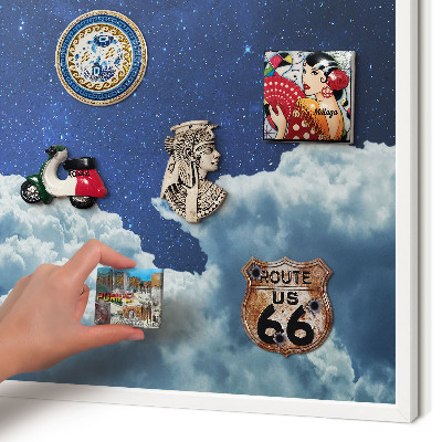 Magnetic board for travel magnets in a white frame Cosmic night