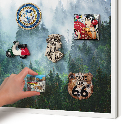 Magnetic board for travel magnets in a white frame Mysterious forest