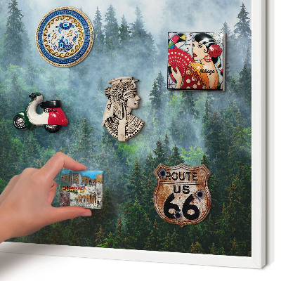 Magnetic board for travel magnets in a white frame Mysterious forest