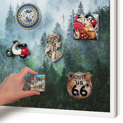 Magnetic board for travel magnets in a white frame Mysterious forest