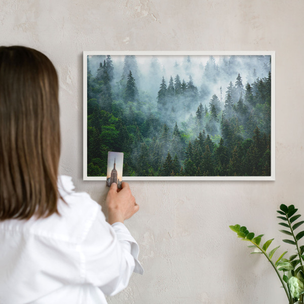 Magnetic board for travel magnets in a white frame Mysterious forest