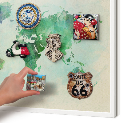 Decorative magnet board with a white frame World map