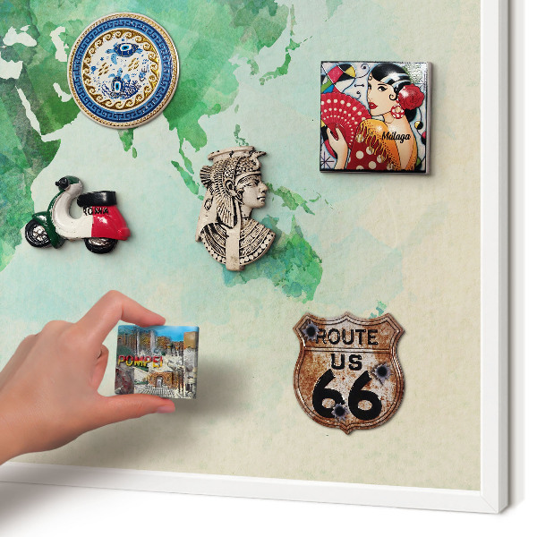 Decorative magnet board with a white frame World map