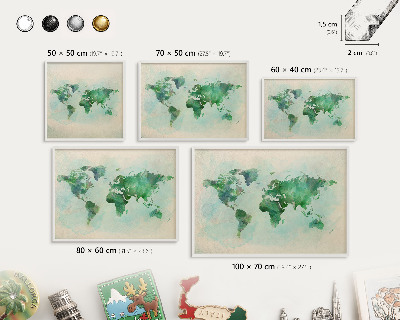 Decorative magnet board with a white frame World map