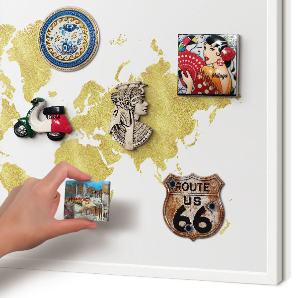 Decorative magnet board with a white frame World map