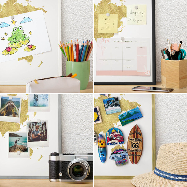 Decorative magnet board with a white frame World map