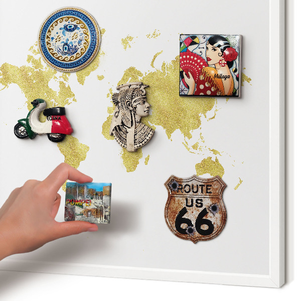 Decorative magnet board with a white frame World map