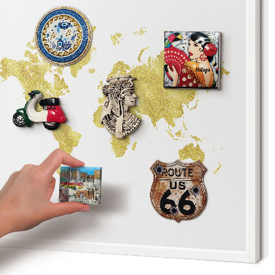 Decorative magnet board with a white frame World map