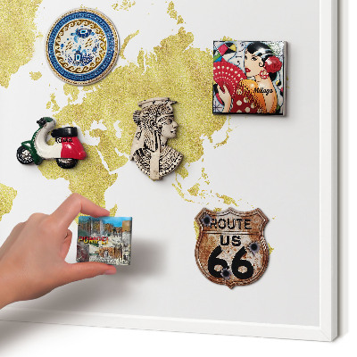 Decorative magnet board with a white frame World map