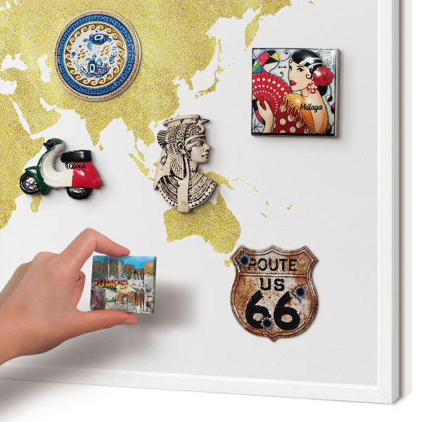 Decorative magnet board with a white frame World map