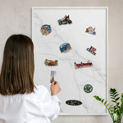Decorative magnet board with a white frame Marble pattern