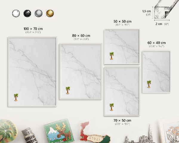 Decorative magnet board with a white frame Marble pattern