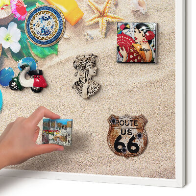 Magnetic board for travel magnets in a white frame Summer relaxation