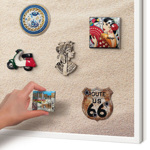 Magnetic board for travel magnets in a white frame Summer relaxation