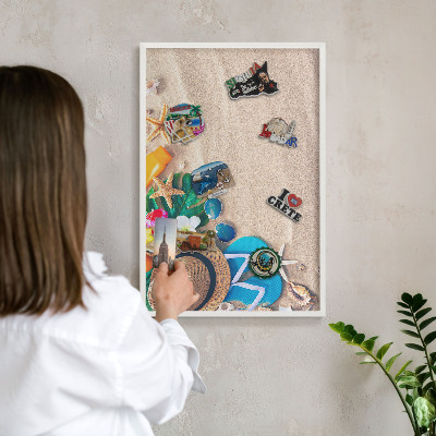 Magnetic board for travel magnets in a white frame Summer relaxation