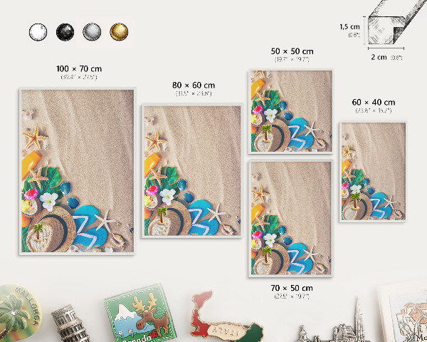 Magnetic board for travel magnets in a white frame Summer relaxation