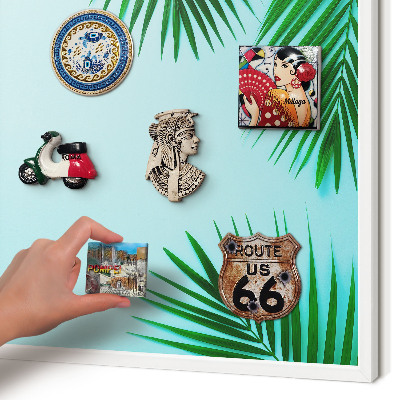 Decorative magnet board with a white frame Green leaves