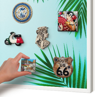 Decorative magnet board with a white frame Green leaves