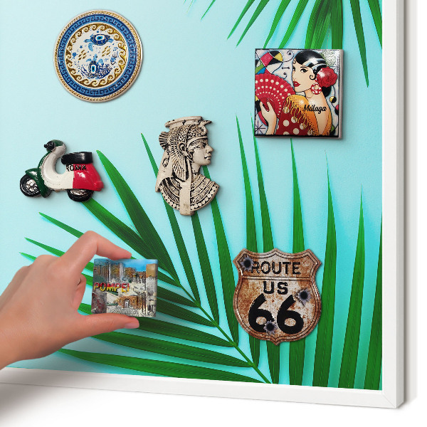 Decorative magnet board with a white frame Green leaves