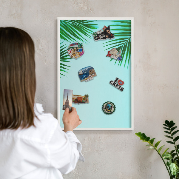 Decorative magnet board with a white frame Green leaves