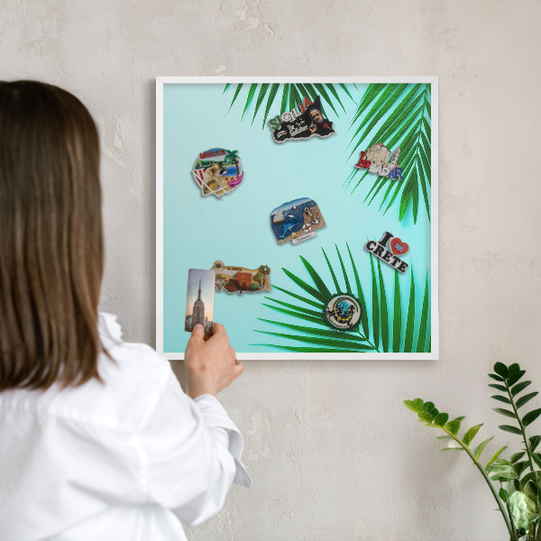 Decorative magnet board with a white frame Green leaves