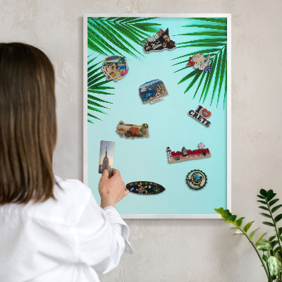 Decorative magnet board with a white frame Green leaves