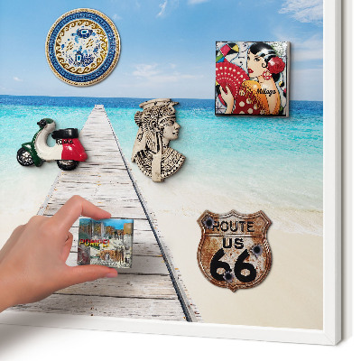 Magnetic board for travel magnets in a white frame Ocean Pier